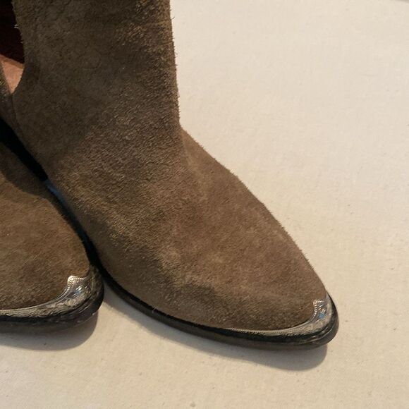 Jeffery Campbell Cromwell olive green Suede Ankle Boots silver tips size 9 - Picture 3 of 11